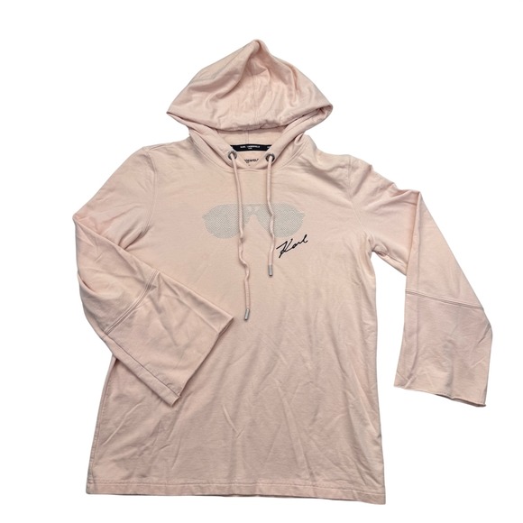 Karl Lagerfeld Paris Tops - Karl Lagerfeld Blush Pink Embellished Sunglasses Logo Hoodie Sweatshirt M NWOT